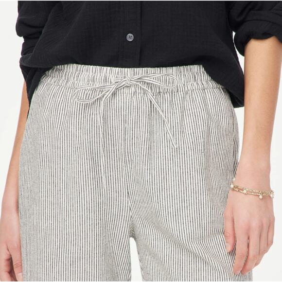 J.Crew Linen Blend Slim Wide Leg Drawstring Pants 14 Black White Striped Relaxed - Picture 3 of 8